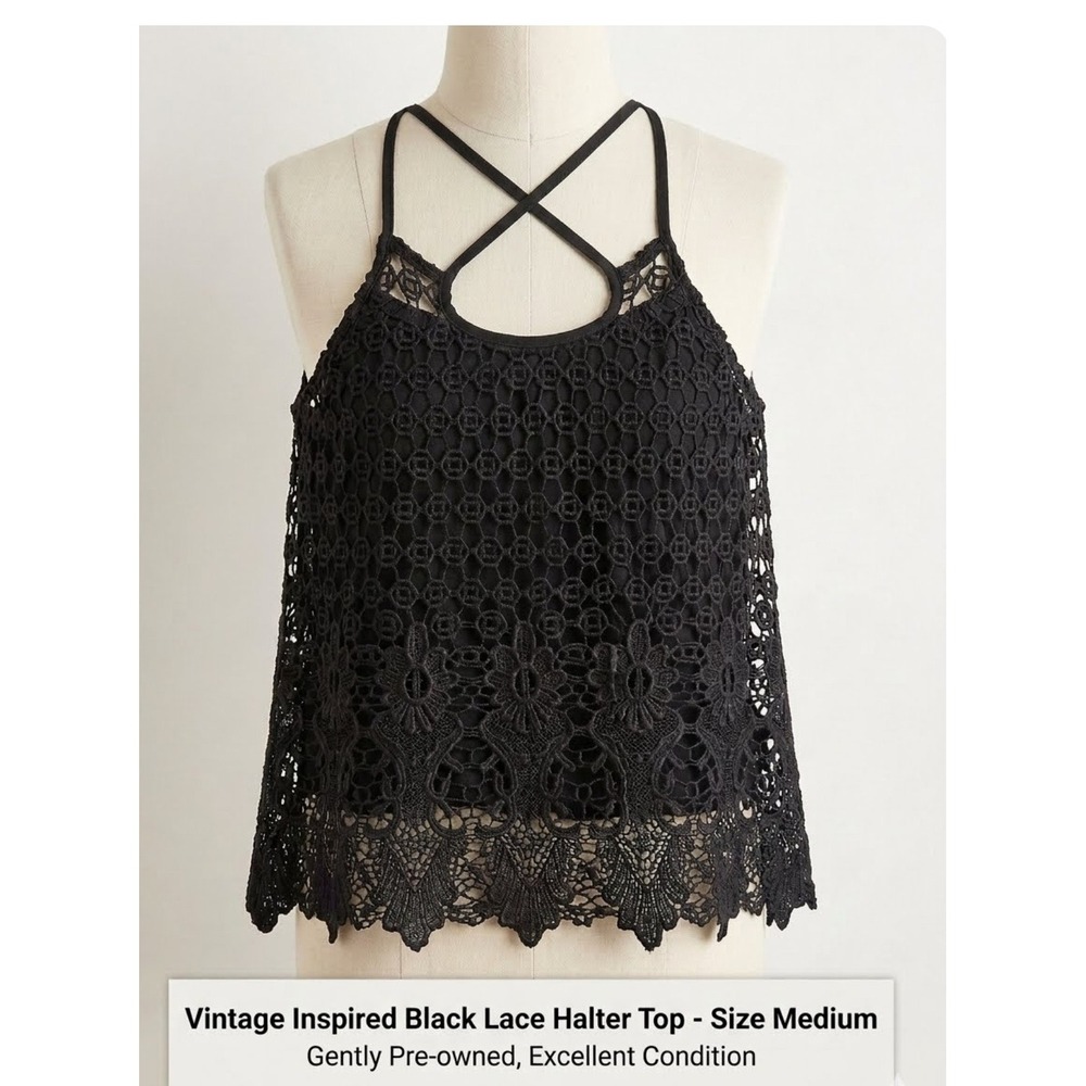Rebellion Black Crochet V-Neck‎ Spaghetti Strap Camisole Tank Top